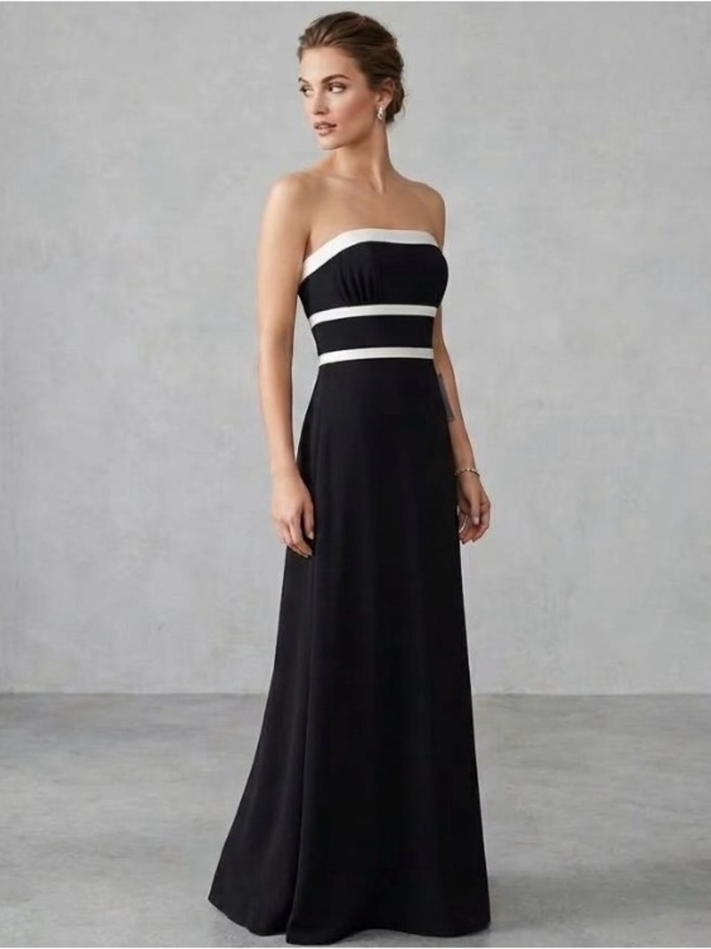 Ann Taylor Strapless Maxi Dress Black White Satin Trim Formal Evening Gown 10